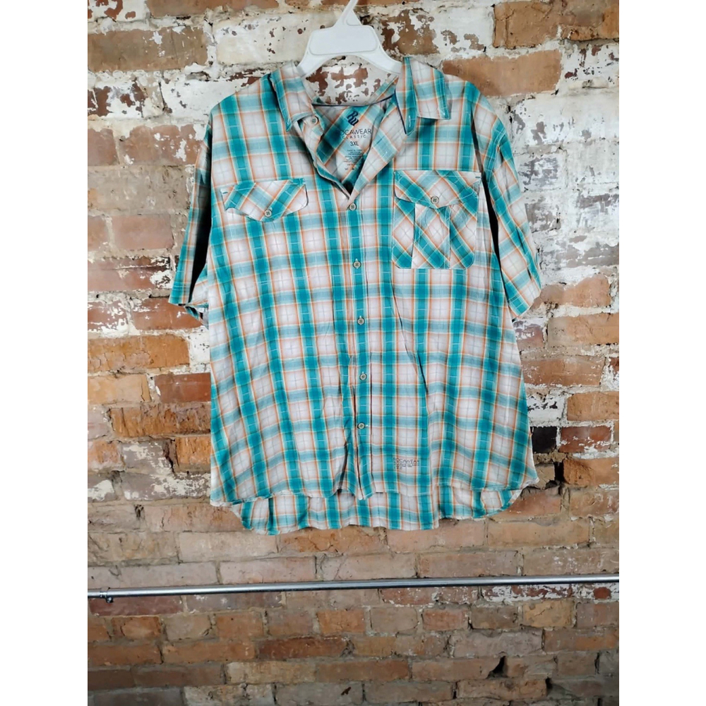 Rocawear Men's Size 3Xl White Short Sleeve Plaid Classics Shirt